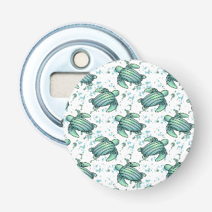 waterverf zeeschildpad groen blauw patroon dier button flesopener