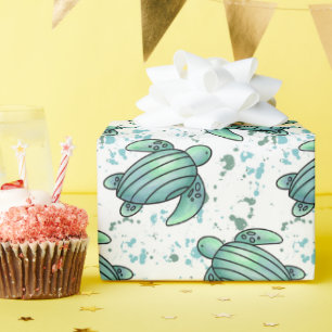 waterverf zeeschildpad groen blauw patroon dier cadeaupapier