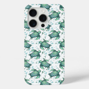 waterverf zeeschildpad groen blauw patroon dier iPhone 15 pro case