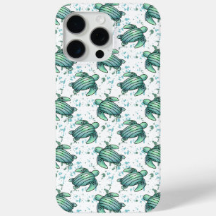 waterverf zeeschildpad groen blauw patroon dier iPhone 15 pro max hoesje