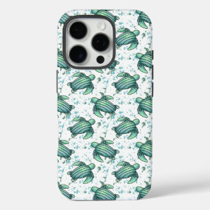 waterverf zeeschildpad groen blauw patroon dier iPhone 16 pro hoesje