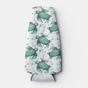 waterverf zeeschildpad groen blauw patroon dier flesjeskoeler