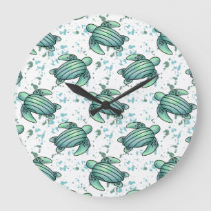 waterverf zeeschildpad groen blauw patroon dier grote klok