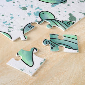 waterverf zeeschildpad groen blauw patroon dier legpuzzel (Zijkant)