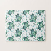 waterverf zeeschildpad groen blauw patroon dier legpuzzel (Horizontaal)