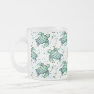 waterverf zeeschildpad groen blauw patroon dier matglas koffiemok