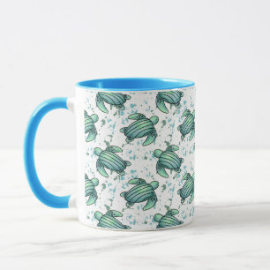 waterverf zeeschildpad groen blauw patroon dier mok