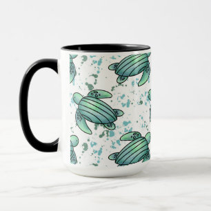 waterverf zeeschildpad groen blauw patroon dier mok