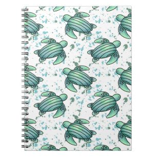 waterverf zeeschildpad groen blauw patroon dier notitieboek
