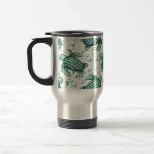waterverf zeeschildpad groen blauw patroon dier reisbeker