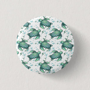 waterverf zeeschildpad groen blauw patroon dier ronde button 3,2 cm