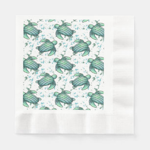 waterverf zeeschildpad groen blauw patroon dier servet