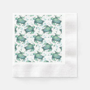 waterverf zeeschildpad groen blauw patroon dier servet