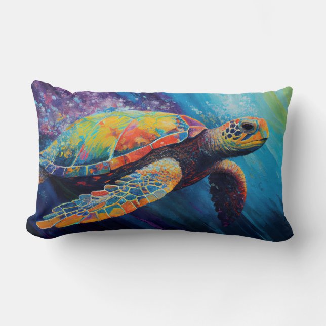 Waterverf Zeeschildpad Kussen (Voorkant)