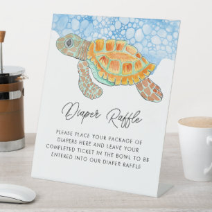 Waterverf Zeeschildpad Luierraffle Baby Shower Reclamebord Met Voetstuk