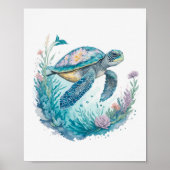 Waterverf Zeeschildpad Marien Dier Poster (Voorkant)
