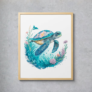 Waterverf Zeeschildpad Marien Dier Poster