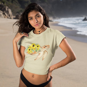 Waterverf Zeeschildpad met Zonnebloemen Grafisch T-shirt