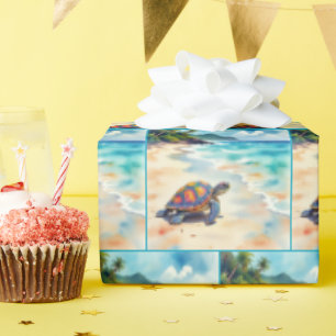 Waterverf Zeeschildpad Op Een Strand Cadeaupapier