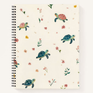 Waterverf Zeeschildpad Patroon Mooie Kust Bloemen Notitieboek