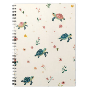 Waterverf Zeeschildpad Patroon Mooie Kust Bloemen Notitieboek