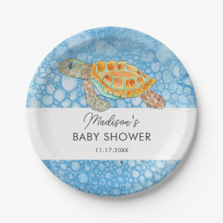 Waterverf Zeeschildpad Persoonlijke Baby Shower Papieren Bordje
