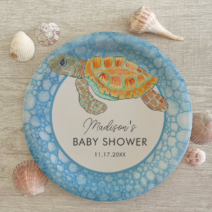 Waterverf Zeeschildpad Persoonlijke Baby Shower Papieren Bordje