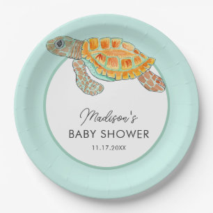 Waterverf Zeeschildpad Persoonlijke Baby Shower Papieren Bordje