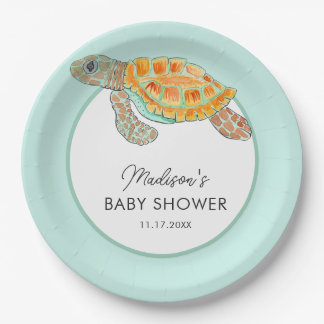 Waterverf Zeeschildpad Persoonlijke Baby Shower Papieren Bordje