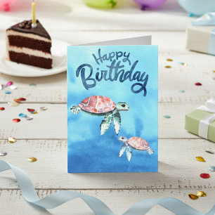 Waterverf Zeeschildpadden Gefeliciteerd Verjaardag Kaart