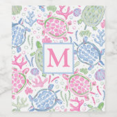 Waterverf Zeeschildpadden Oceaan Monogram Wijn Etiket (Enkel label)