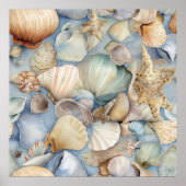 Waterverf-zeeshellingspatroon Poster (Voorkant)