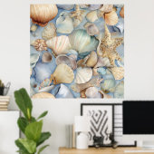 Waterverf-zeeshellingspatroon Poster (Thuiskantoor)