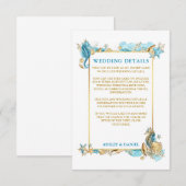 Waterverf Zeeshells Coral Blue Wedding Details Informatiekaartje (Voorkant / Achterkant)