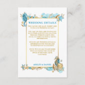 Waterverf Zeeshells Coral Blue Wedding Details Informatiekaartje (Voorkant)