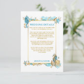 Waterverf Zeeshells Coral Blue Wedding Details Informatiekaartje (Staand voorkant)