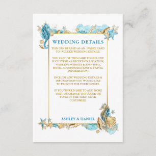 Waterverf Zeeshells Coral Blue Wedding Details Informatiekaartje