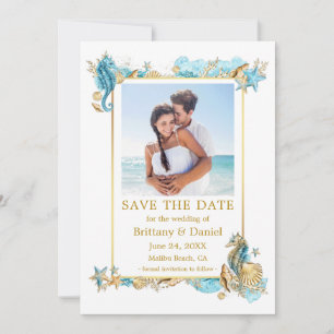 Waterverf Zeeshells Coral Coastal Blue Gold Save The Date
