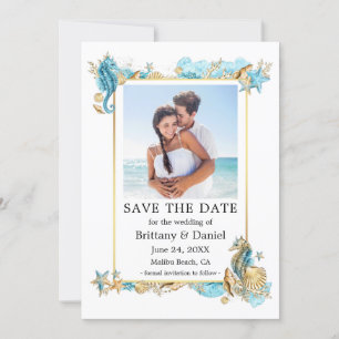 Waterverf Zeeshells Coral Coastal Blue Save The Date