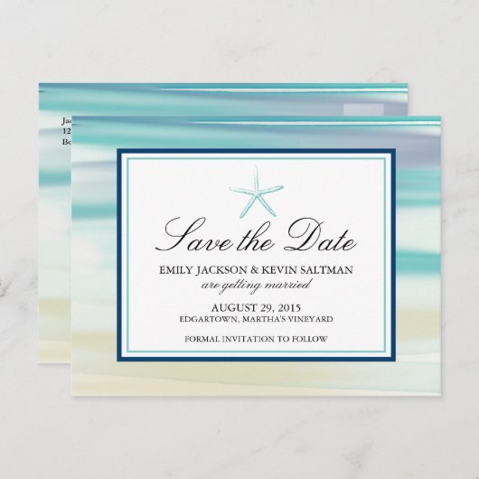 Waterverf zeester Bewaar de datum Aankondigingskaart (Voorkant / Achterkant)