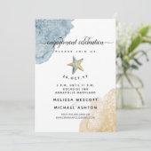 Waterverf Zeester Dusty Blue Coastal Verloving Kaart (Staand voorkant)