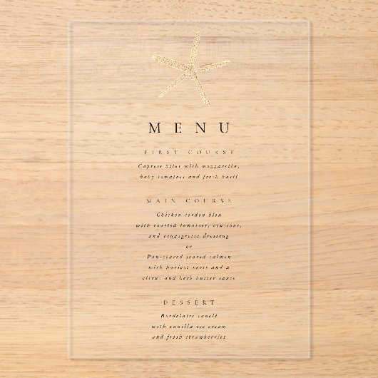 Waterverf Zeester Elegante Trouwacryl Menu Acryl Uitnodigingen