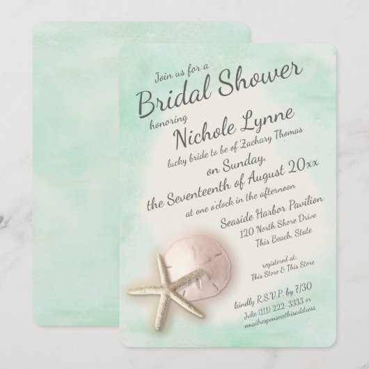 Waterverf zeester en zanddollardouche kaart (Voorkant / Achterkant)