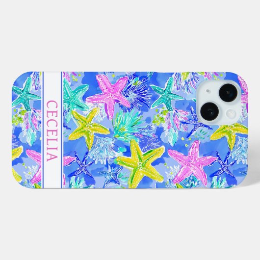 Waterverf Zeester Monogram Case-Mate iPhone Case (Achterkant (horizontaal))