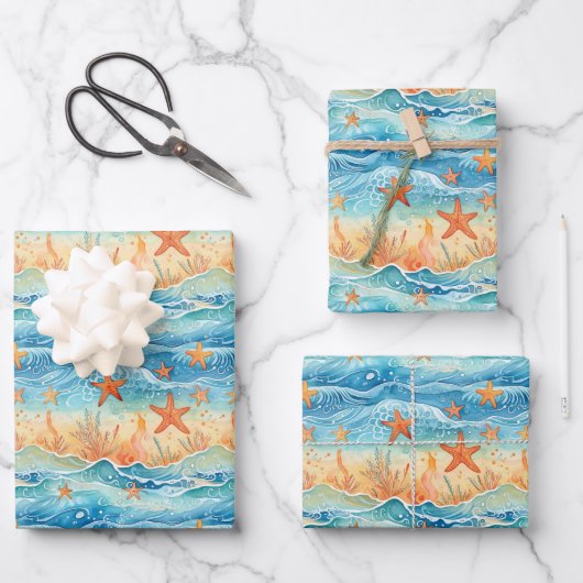 Waterverf Zeester Nautilus Inpakpapier Vel (Voorkant)