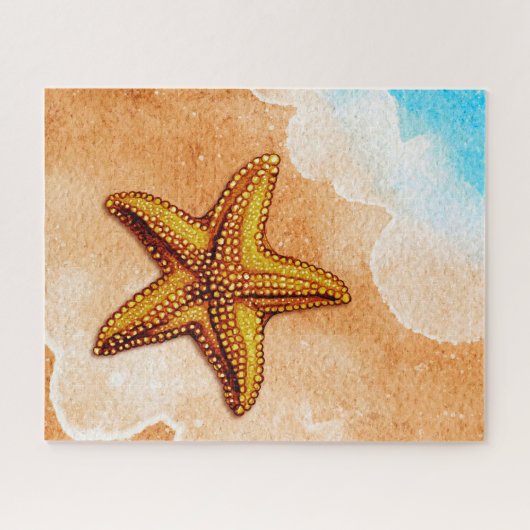 Waterverf zeester op het strand legpuzzel (Horizontaal)