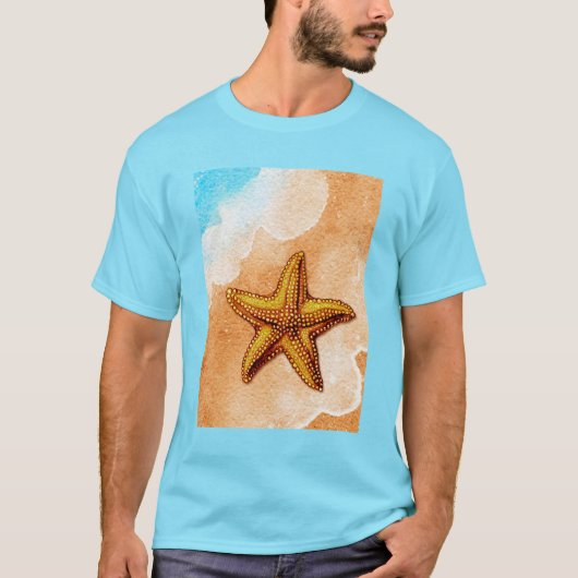 Waterverf zeester op het strand t-shirt (Voorkant)