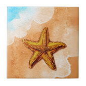 Waterverf zeester op het strand tegeltje (Voorkant)