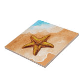 Waterverf zeester op het strand tegeltje (Zijkant)