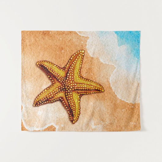 Waterverf zeester op het strand wandkleed (Voorkant (horizontaal))